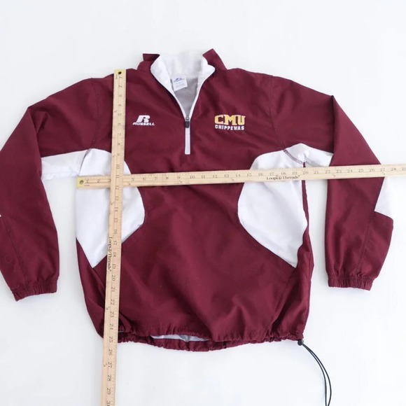 Russell Athletic Maroon Quarter Zip CMU Chippewas Windbreaker Pullover Jacket S - Picture 4 of 12